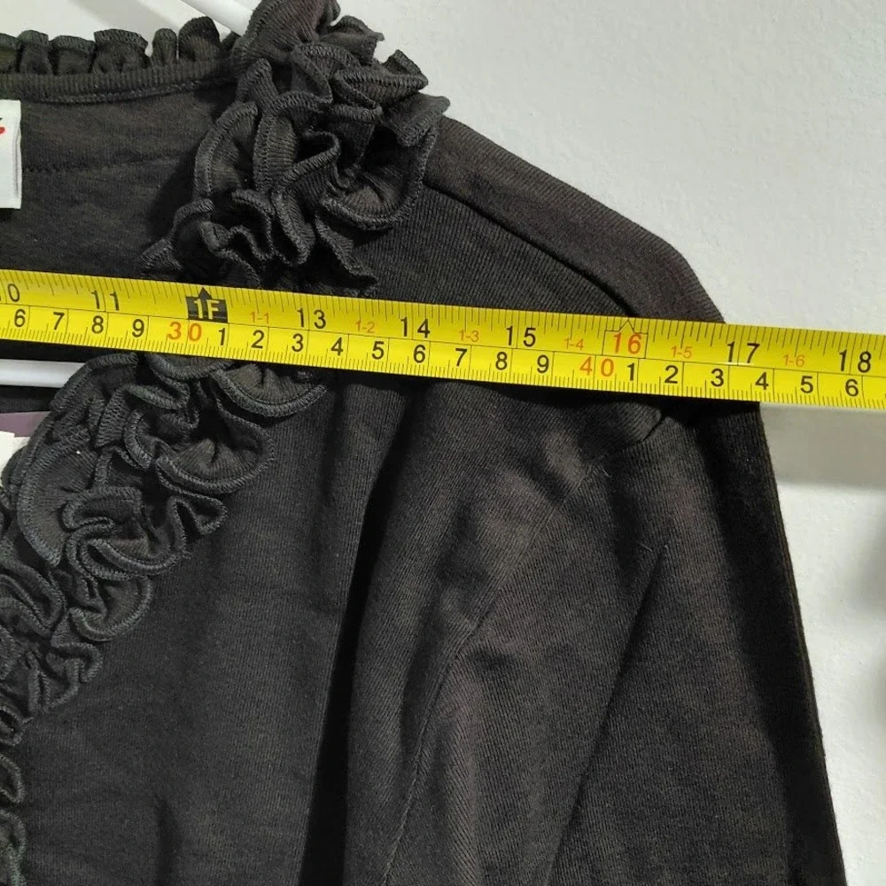 BILL BLASS Womens Black Ruffle V Neck Long Sleeve Top Style 8DF0087P Size PL